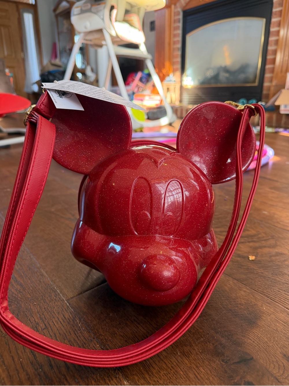 Disney Red Glitter Mickey Head Crossbody Bag